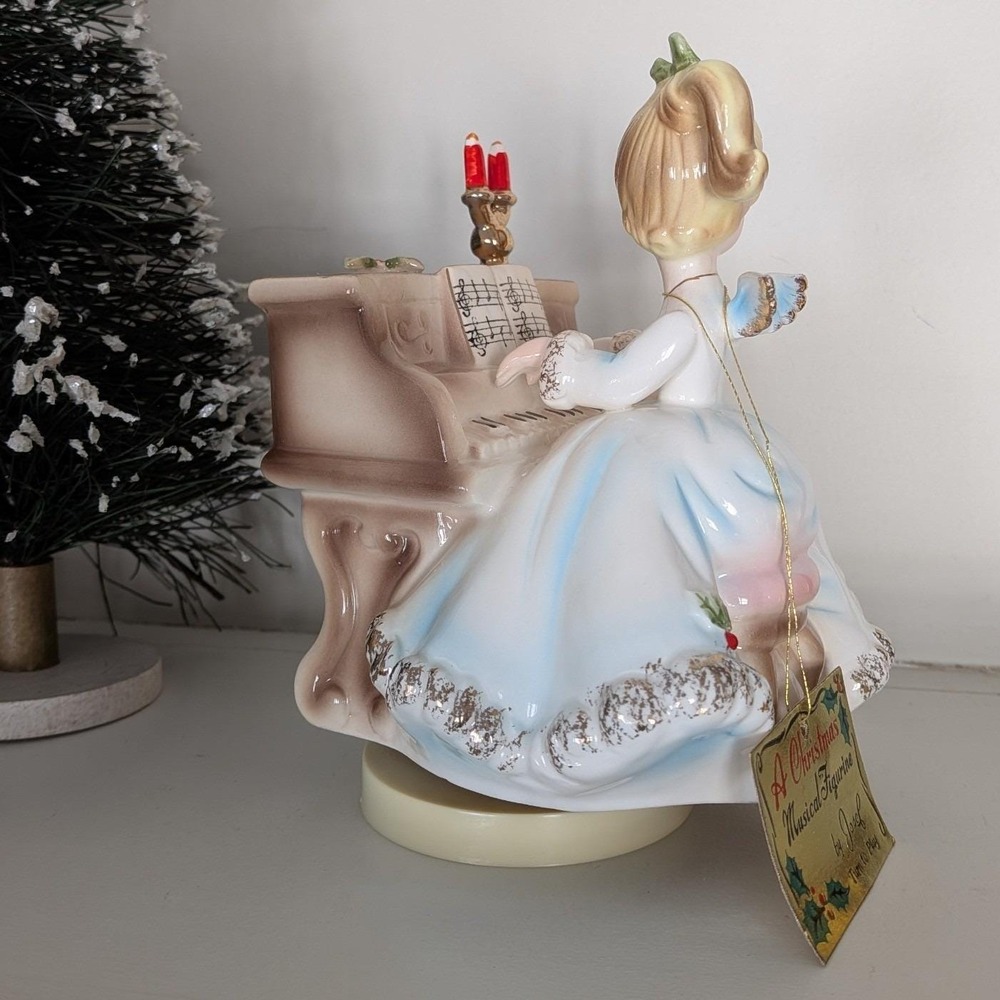 Rare Vintage Josef Originals Christmas Angel Girl Playing Piano Music Box Japan - Picture 4 of 7